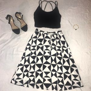 Black and white geometric midi skirt